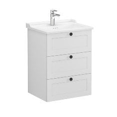 Vitra Root Classic 68912 Lavabo Dolabı, Üç Çekmeceli, 60 Cm, Mat Açık Gri, Klasik Lavabolu